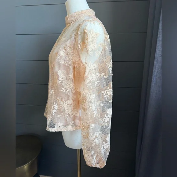 Peach Elegant Lace Embroidered Top Size XL Back Zipper Cottagecore Feminine - Picture 3 of 11